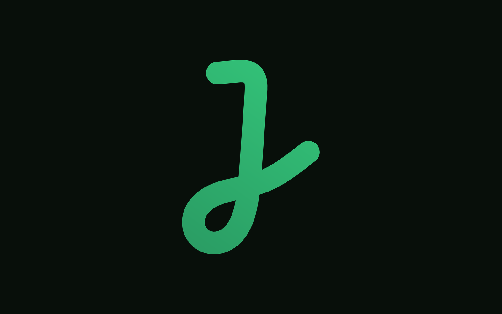 A J drawn in one stroke with a loop and a rising tail